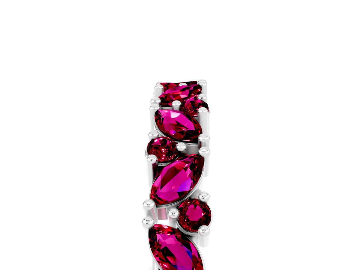 Marquise and Round Garnet Vine Eternity Band in White gold with Prong Setting