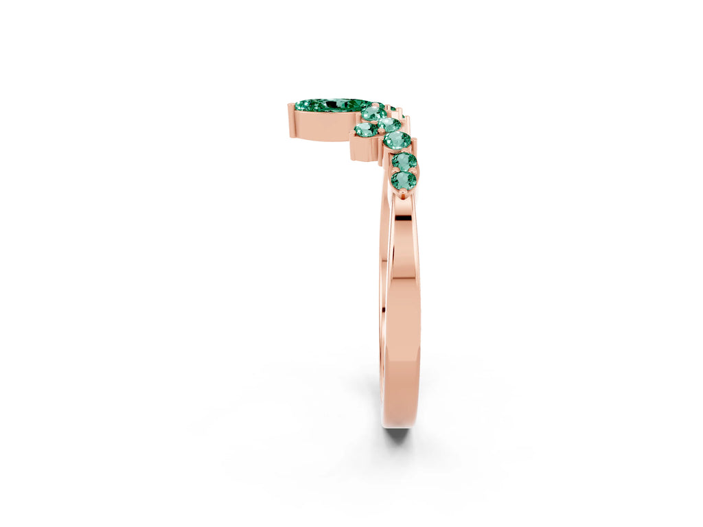 Marquise and Round Green Sapphire Chevron Band in Rose gold with Prong Setting