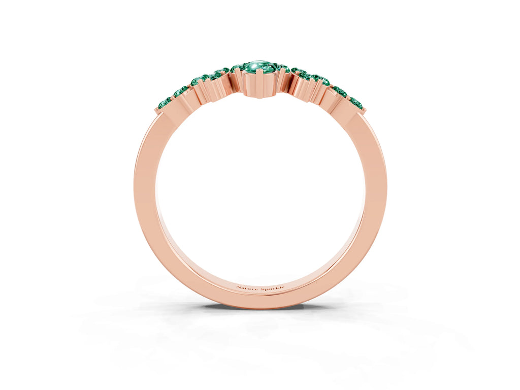 Marquise and Round Green Sapphire Chevron Band in Rose gold with Prong Setting