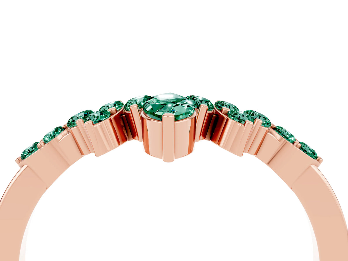 Marquise and Round Green Sapphire Chevron Band in Rose gold with Prong Setting