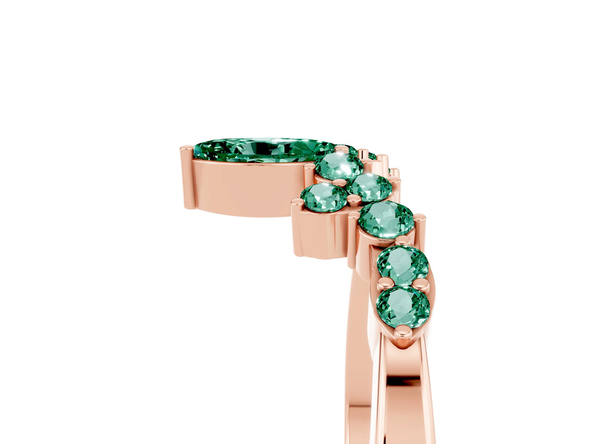 Marquise and Round Green Sapphire Chevron Band in Rose gold with Prong Setting