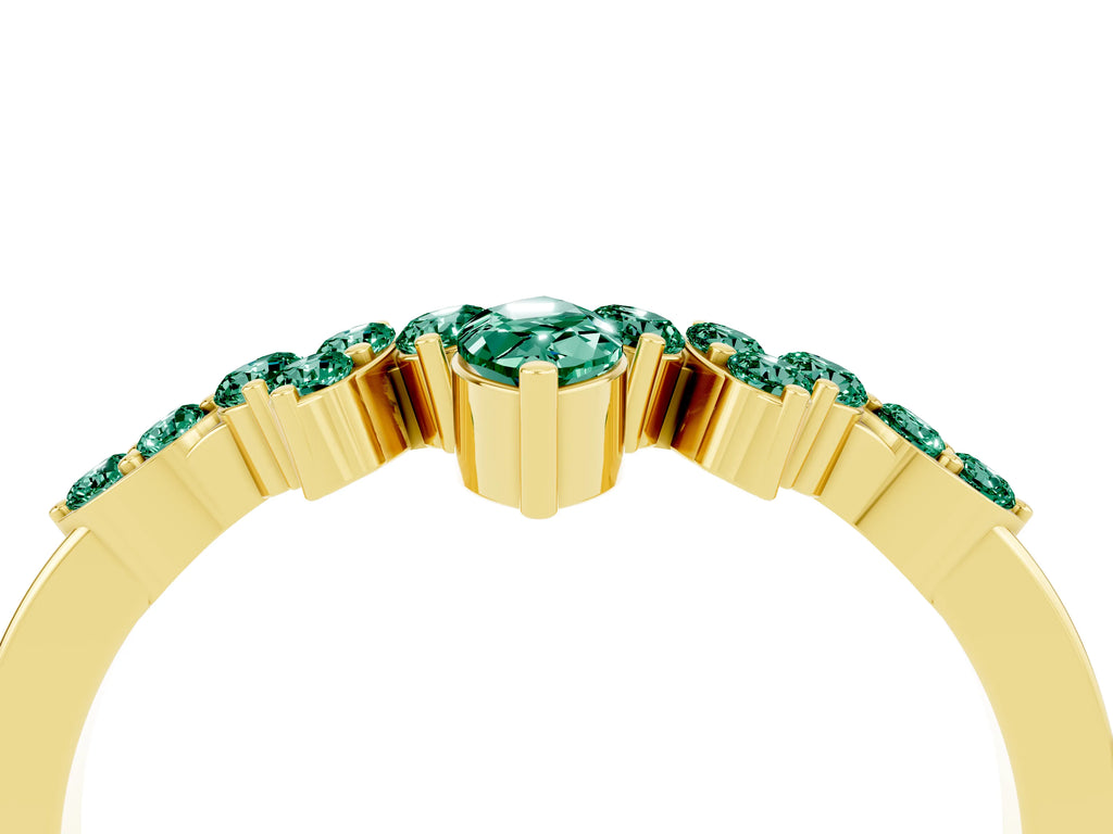 Marquise and Round Green Sapphire Chevron Band in Yellow gold with Prong Setting