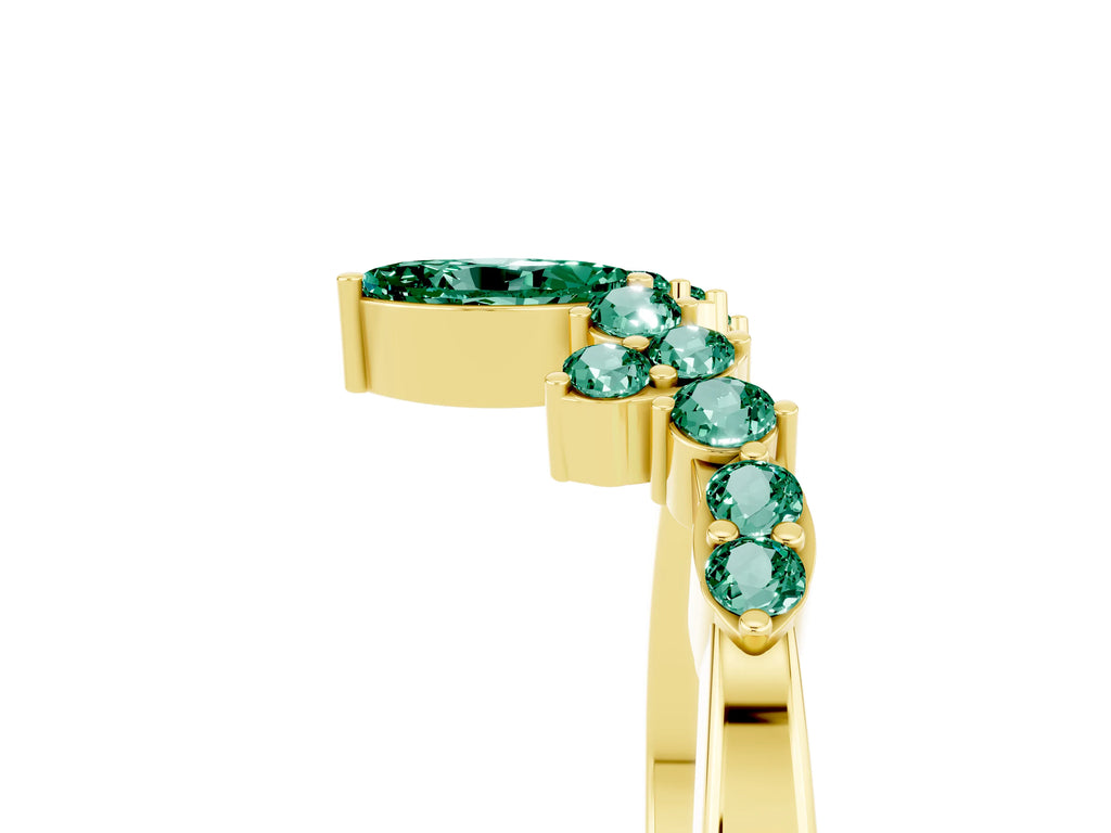 Marquise and Round Green Sapphire Chevron Band in Yellow gold with Prong Setting
