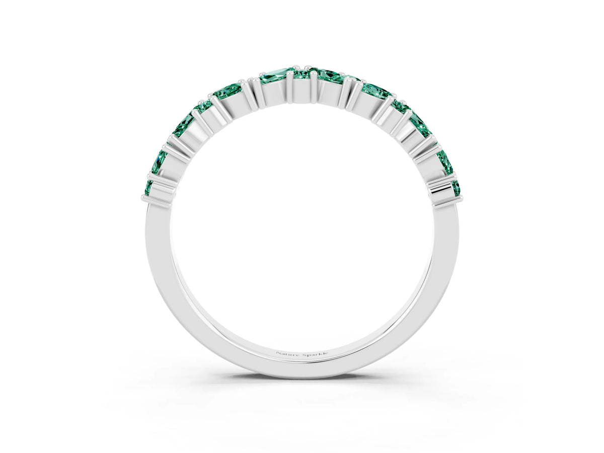 Marquise and Round Green Sapphire Vine Eternity Band in Silver with Prong Setting