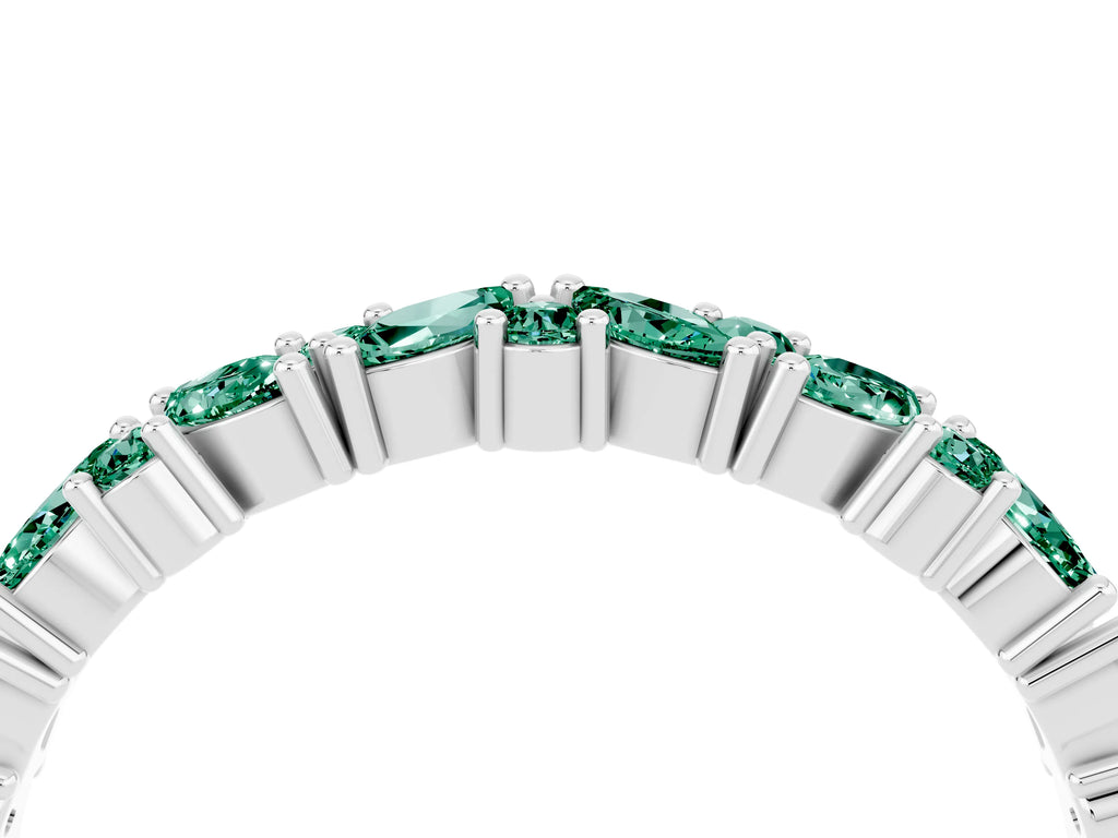 Marquise and Round Green Sapphire Vine Eternity Band in Silver with Prong Setting