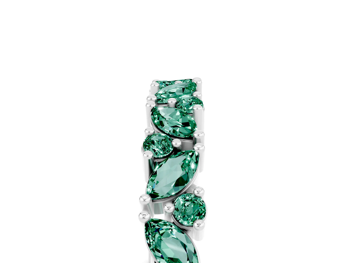 Marquise and Round Green Sapphire Vine Eternity Band in Silver with Prong Setting