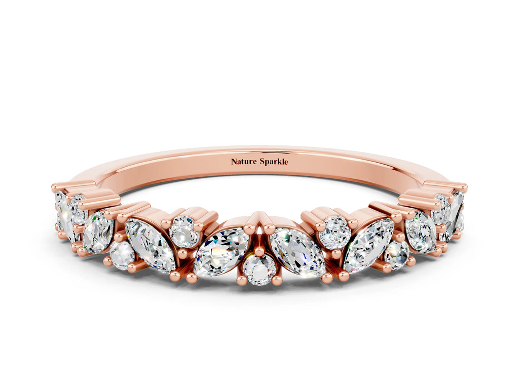 Marquise and Round Moissanite Vine Eternity Band in Rose gold with Prong Setting