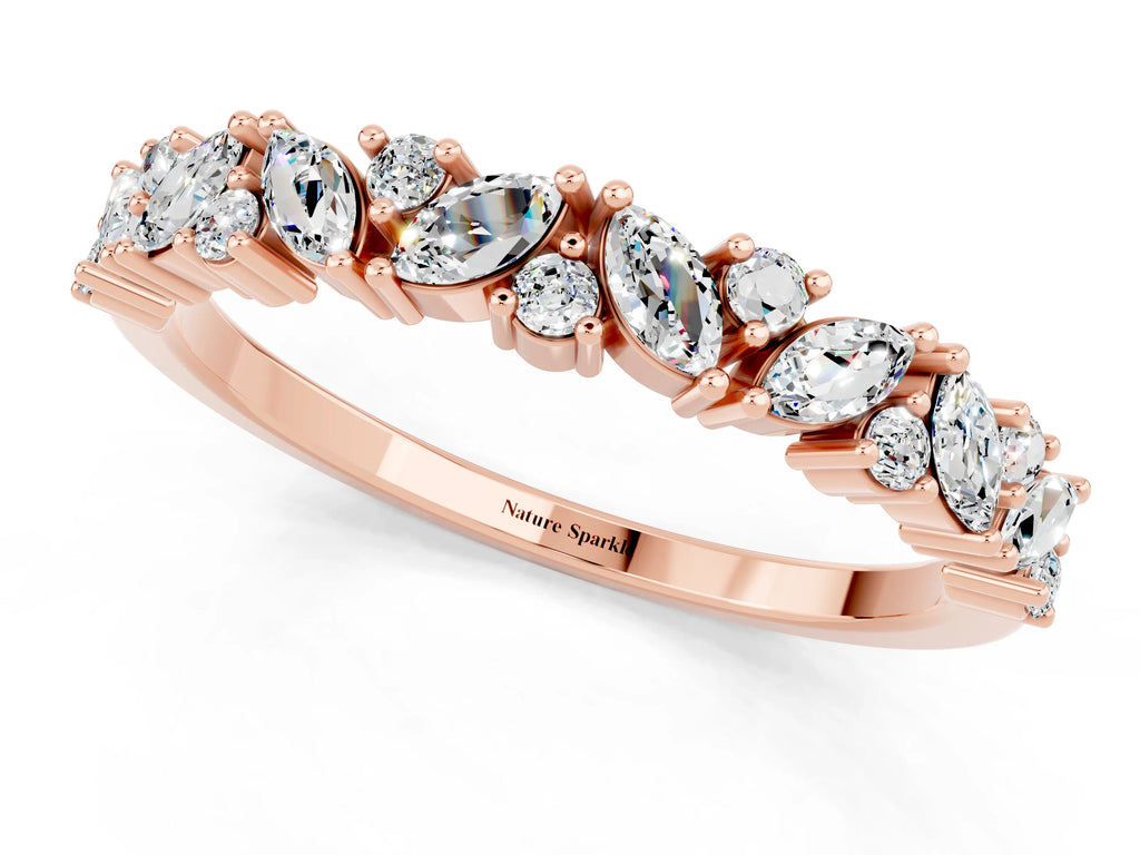 Marquise and Round Moissanite Vine Eternity Band in Rose gold with Prong Setting