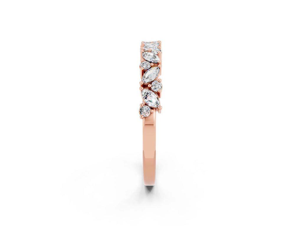 Marquise and Round Moissanite Vine Eternity Band in Rose gold with Prong Setting