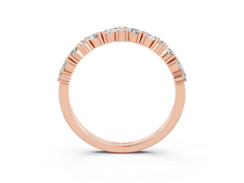Marquise and Round Moissanite Vine Eternity Band in Rose gold with Prong Setting