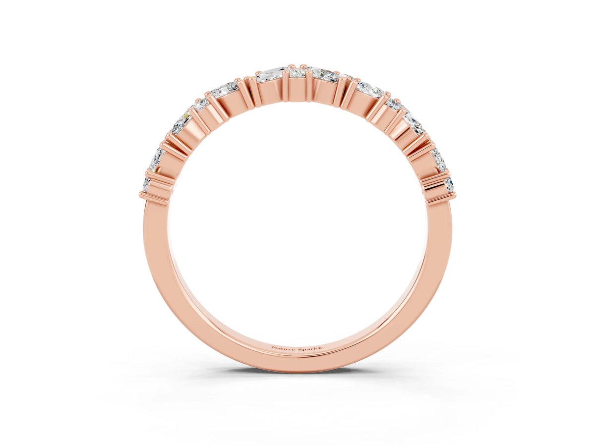 Marquise and Round Moissanite Vine Eternity Band in Rose gold with Prong Setting