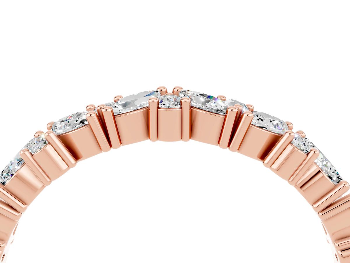 Marquise and Round Moissanite Vine Eternity Band in Rose gold with Prong Setting