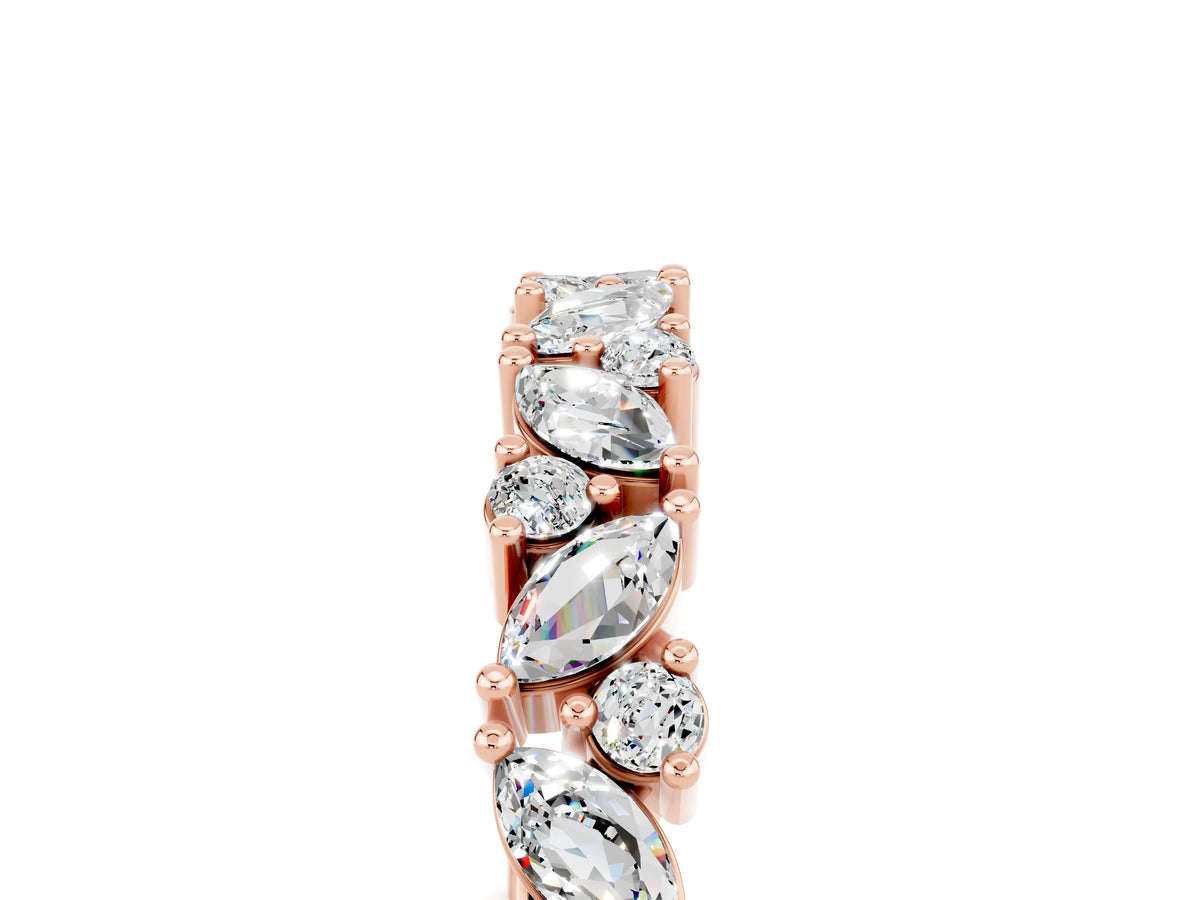 Marquise and Round Moissanite Vine Eternity Band in Rose gold with Prong Setting