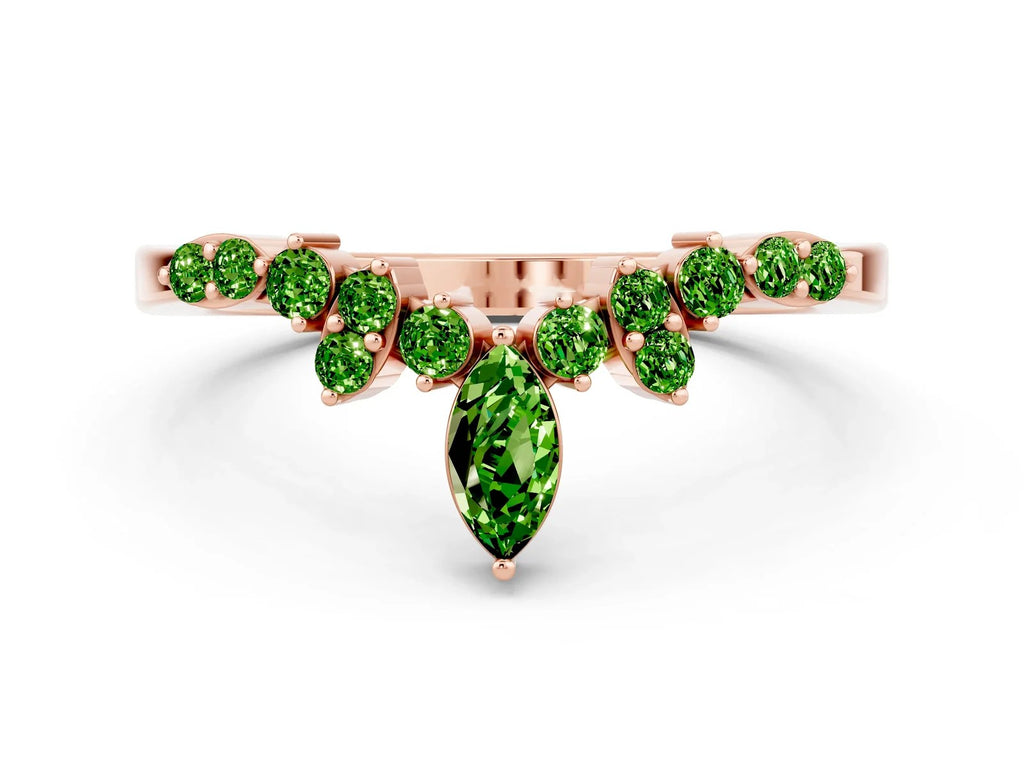 Marquise and Round Peridot Chevron Band in Rose gold with Prong Setting 
