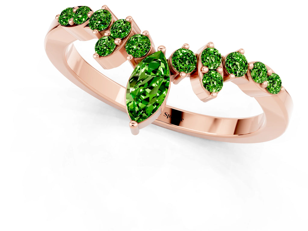 Marquise and Round Peridot Chevron Band in Rose gold with Prong Setting