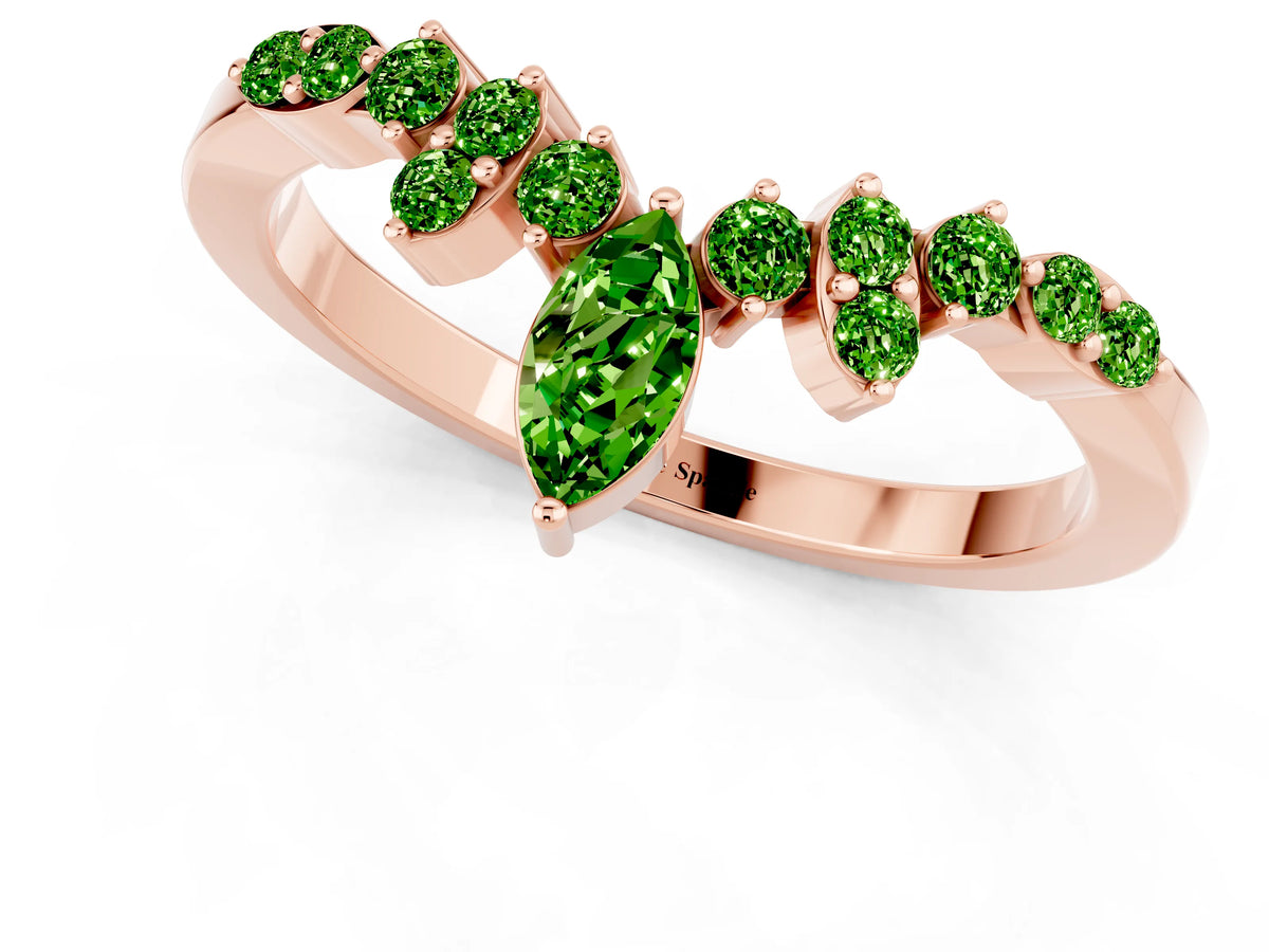 Marquise and Round Peridot Chevron Band in Rose gold with Prong Setting