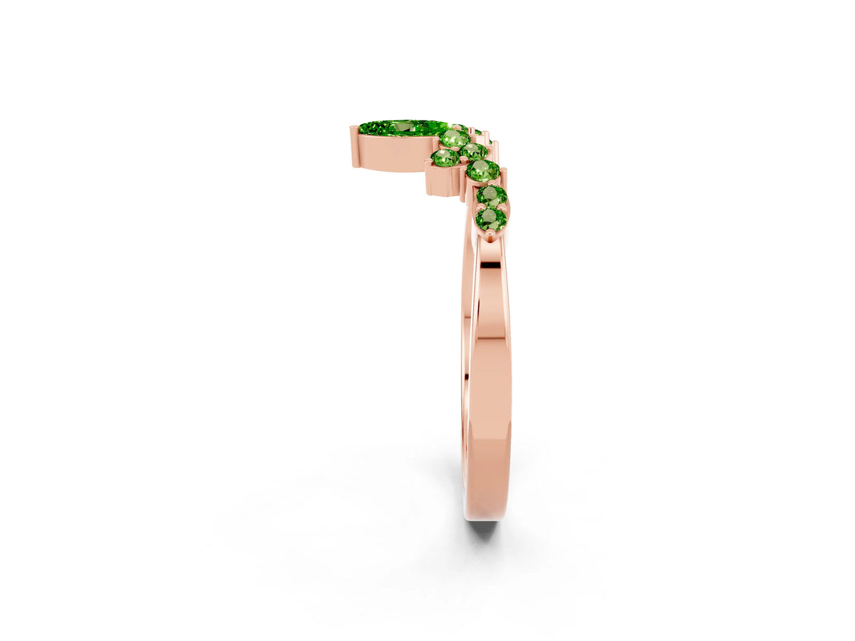 Marquise and Round Peridot Chevron Band in Rose gold with Prong Setting