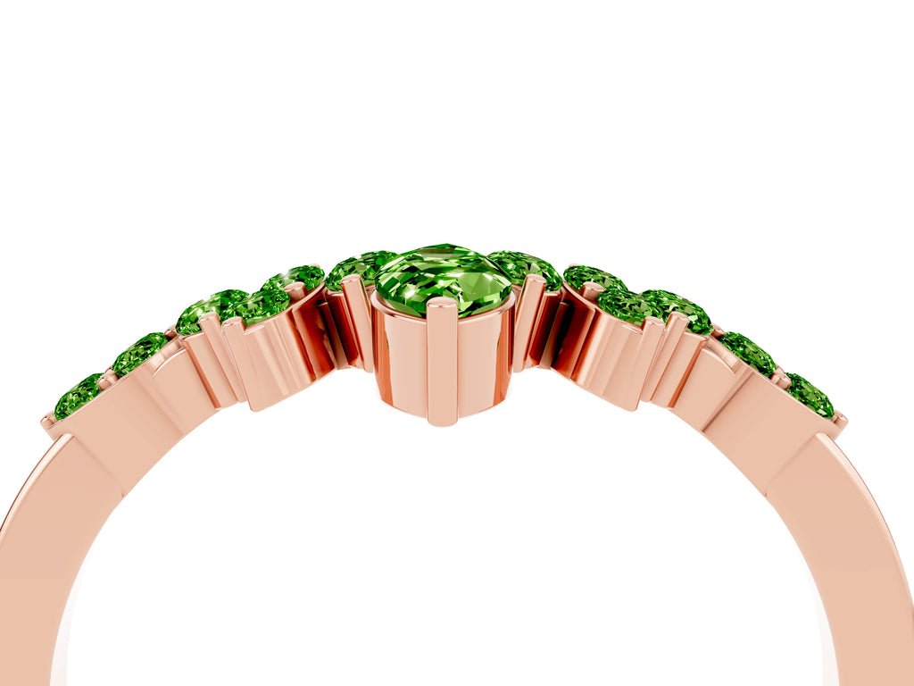 Marquise and Round Peridot Chevron Band in Rose gold with Prong Setting