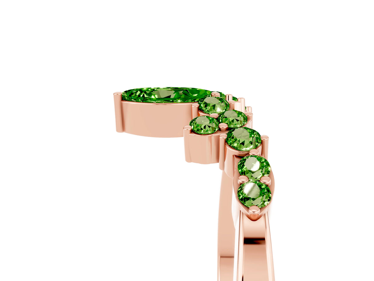 Marquise and Round Peridot Chevron Band in Rose gold with Prong Setting