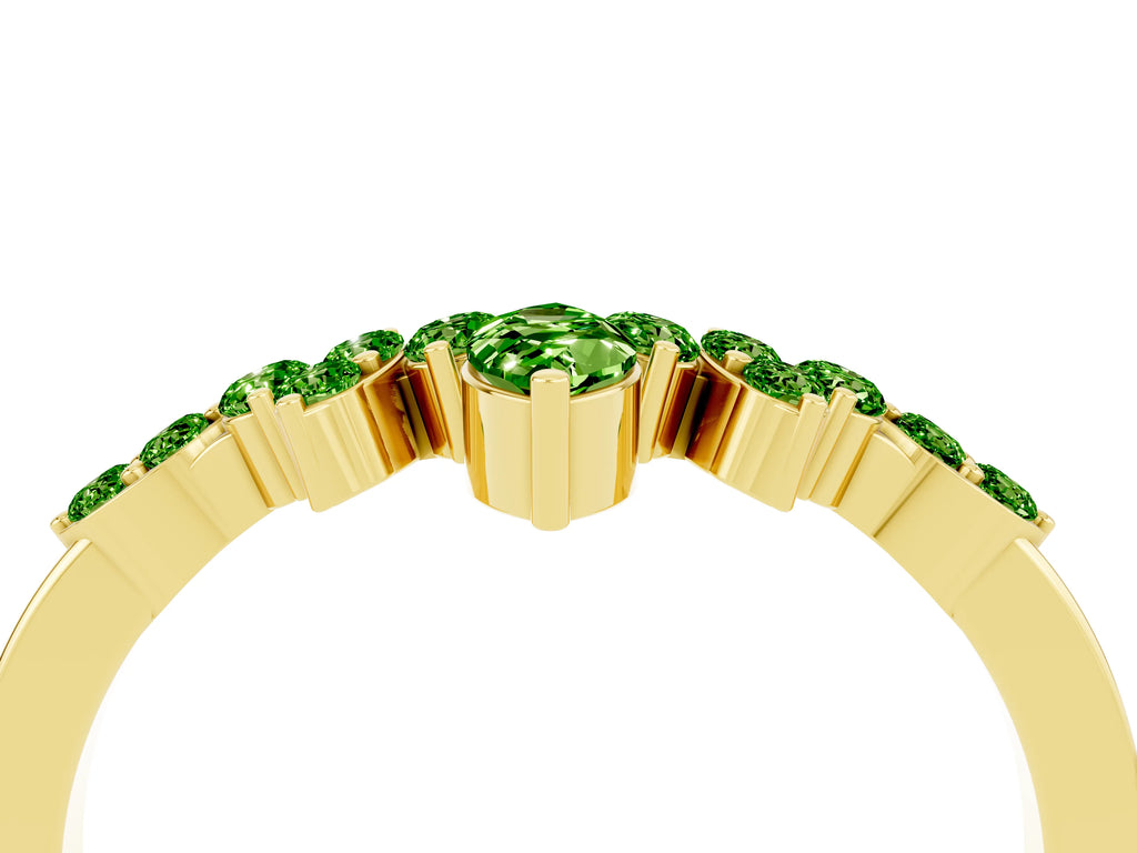 Marquise and Round Peridot Chevron Band in Yellow gold with Prong Setting