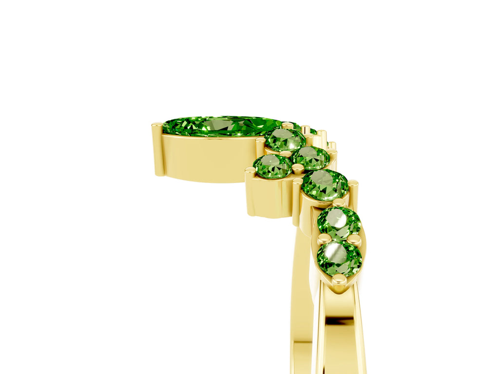 Marquise and Round Peridot Chevron Band in Yellow gold with Prong Setting