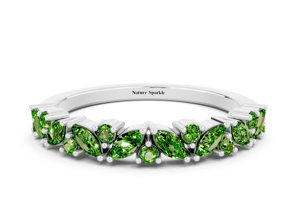 Marquise and Round Peridot Vine Eternity Band in Platinum with Prong Setting
