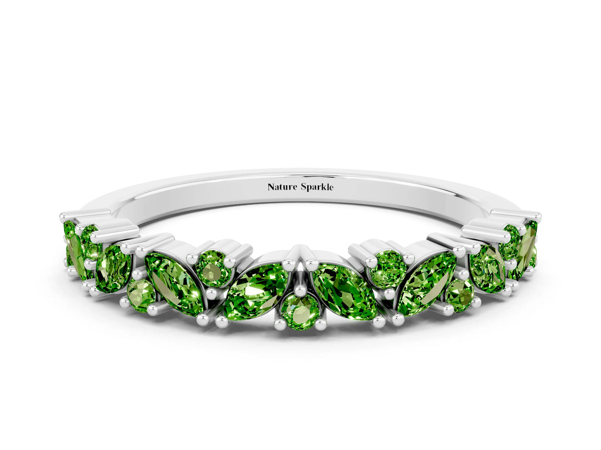 Marquise and Round Peridot Vine Eternity Band in Platinum with Prong Setting