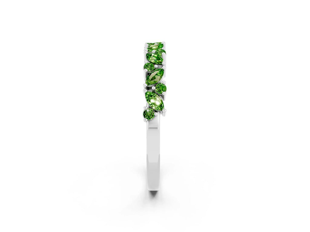 Marquise and Round Peridot Vine Eternity Band in Platinum with Prong Setting