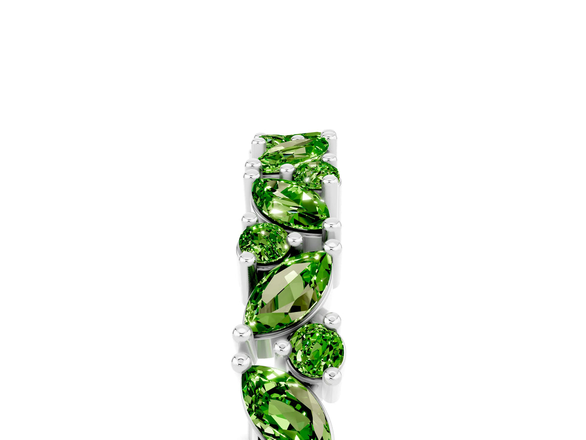 Marquise and Round Peridot Vine Eternity Band in Platinum with Prong Setting
