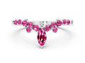 Marquise and Round Pink Sapphire Chevron Band in Platinum with Prong Setting 