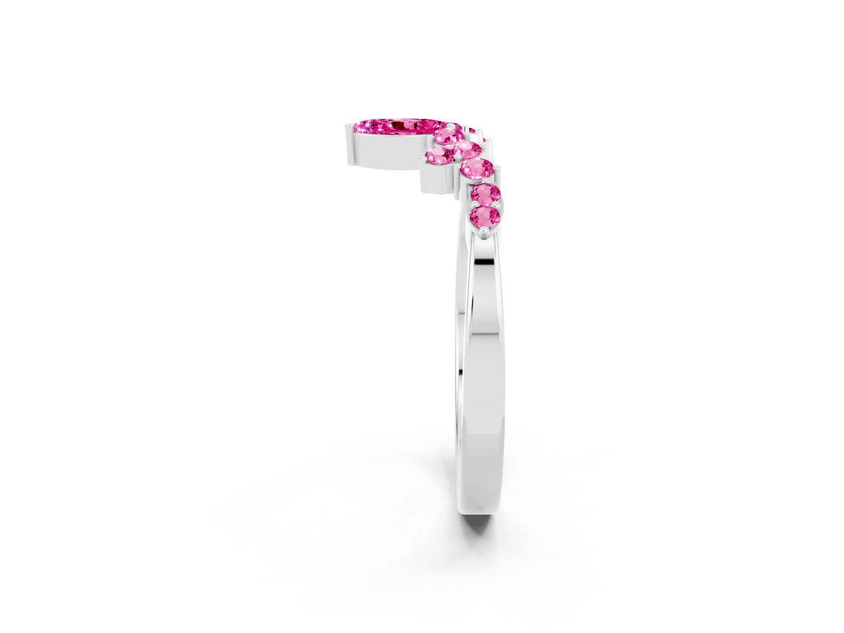 Marquise and Round Pink Sapphire Chevron Band in Platinum with Prong Setting