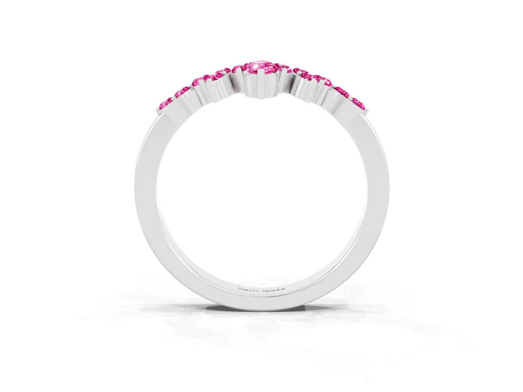 Marquise and Round Pink Sapphire Chevron Band in Platinum with Prong Setting