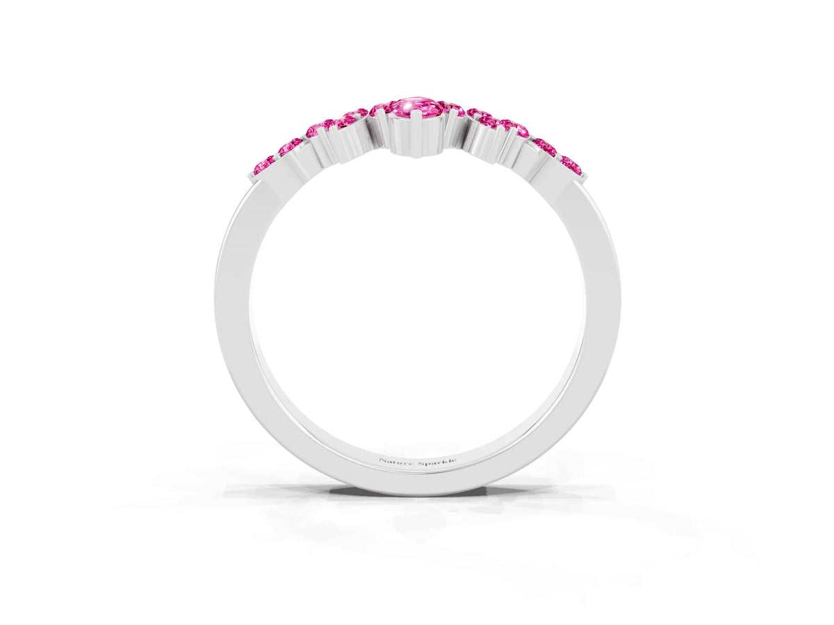 Marquise and Round Pink Sapphire Chevron Band in Platinum with Prong Setting
