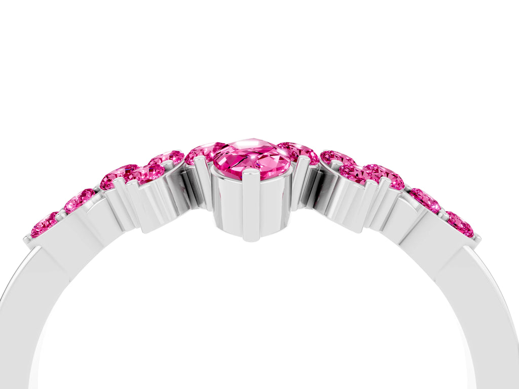 Marquise and Round Pink Sapphire Chevron Band in Platinum with Prong Setting