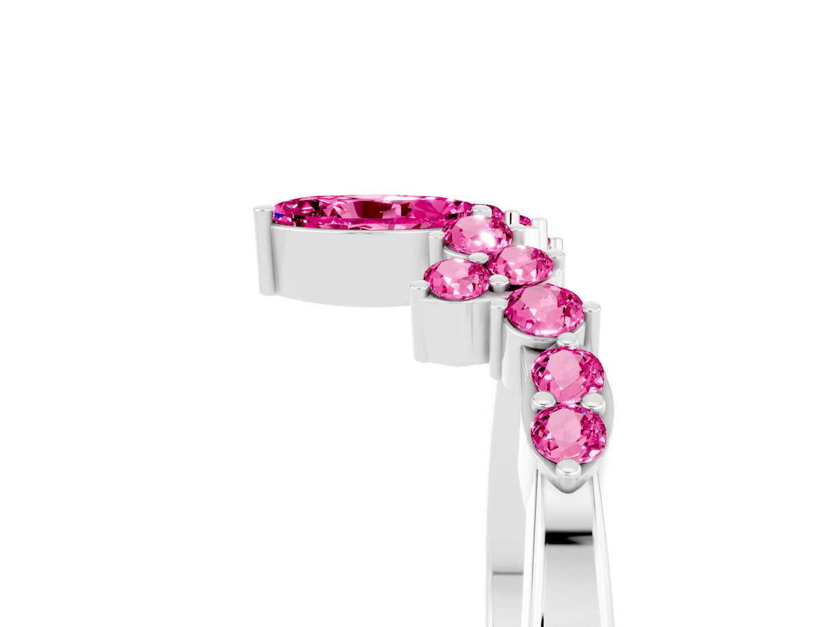 Marquise and Round Pink Sapphire Chevron Band in Platinum with Prong Setting
