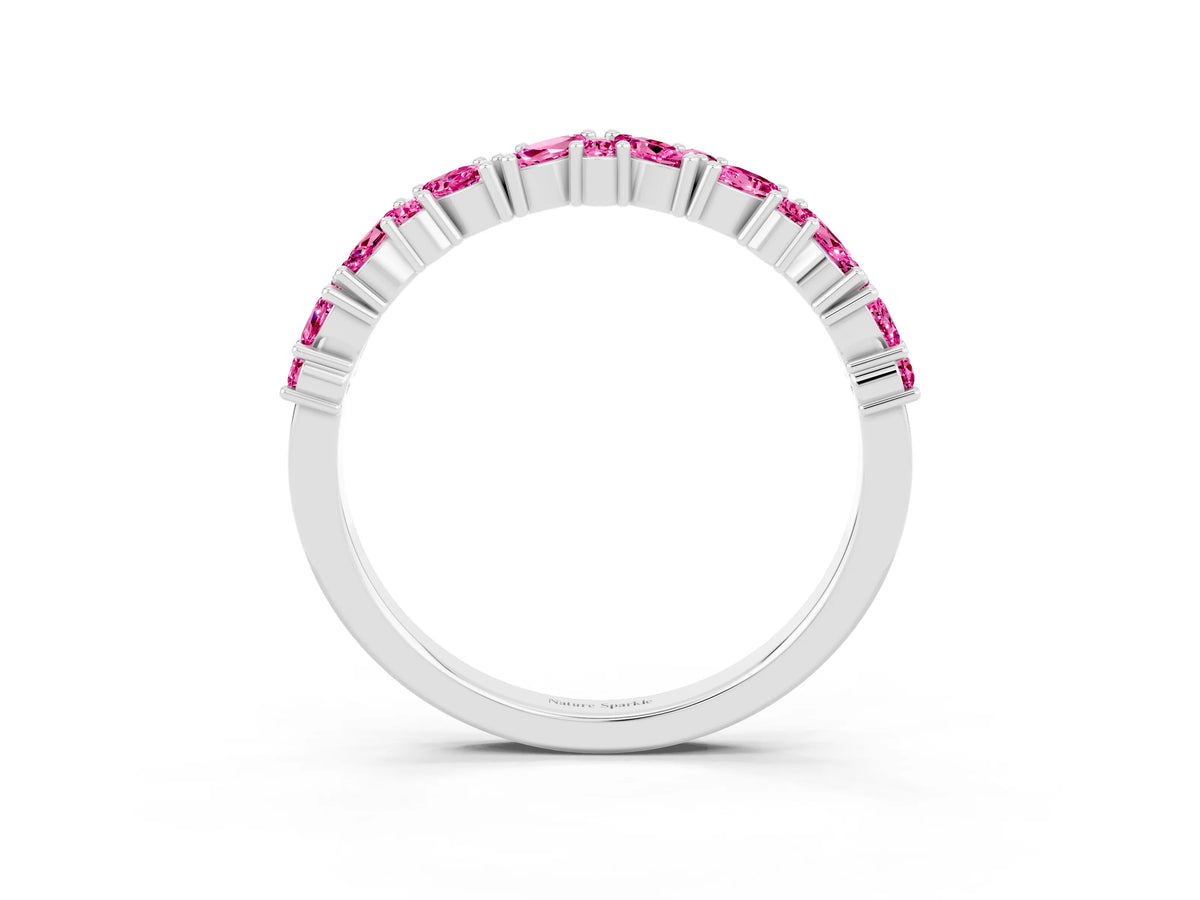 Marquise and Round Pink Sapphire Vine Eternity Band in White gold with Prong Setting