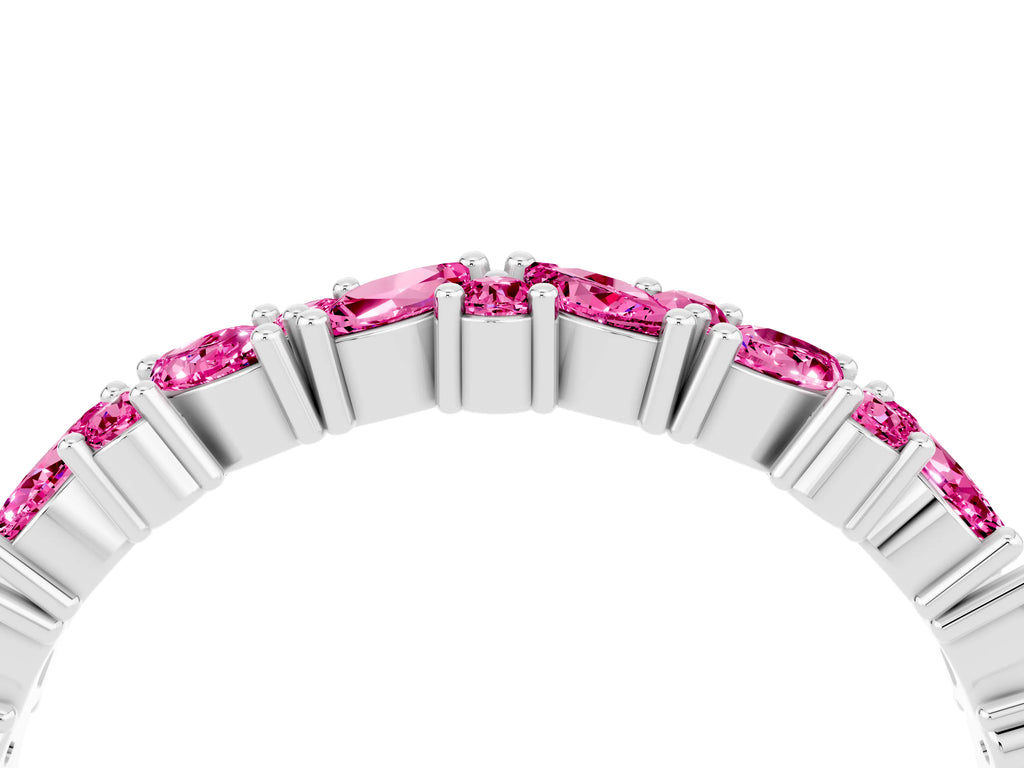 Marquise and Round Pink Sapphire Vine Eternity Band in White gold with Prong Setting