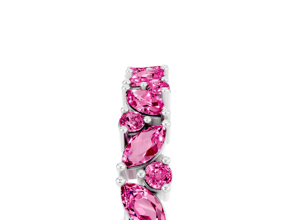Marquise and Round Pink Sapphire Vine Eternity Band in White gold with Prong Setting