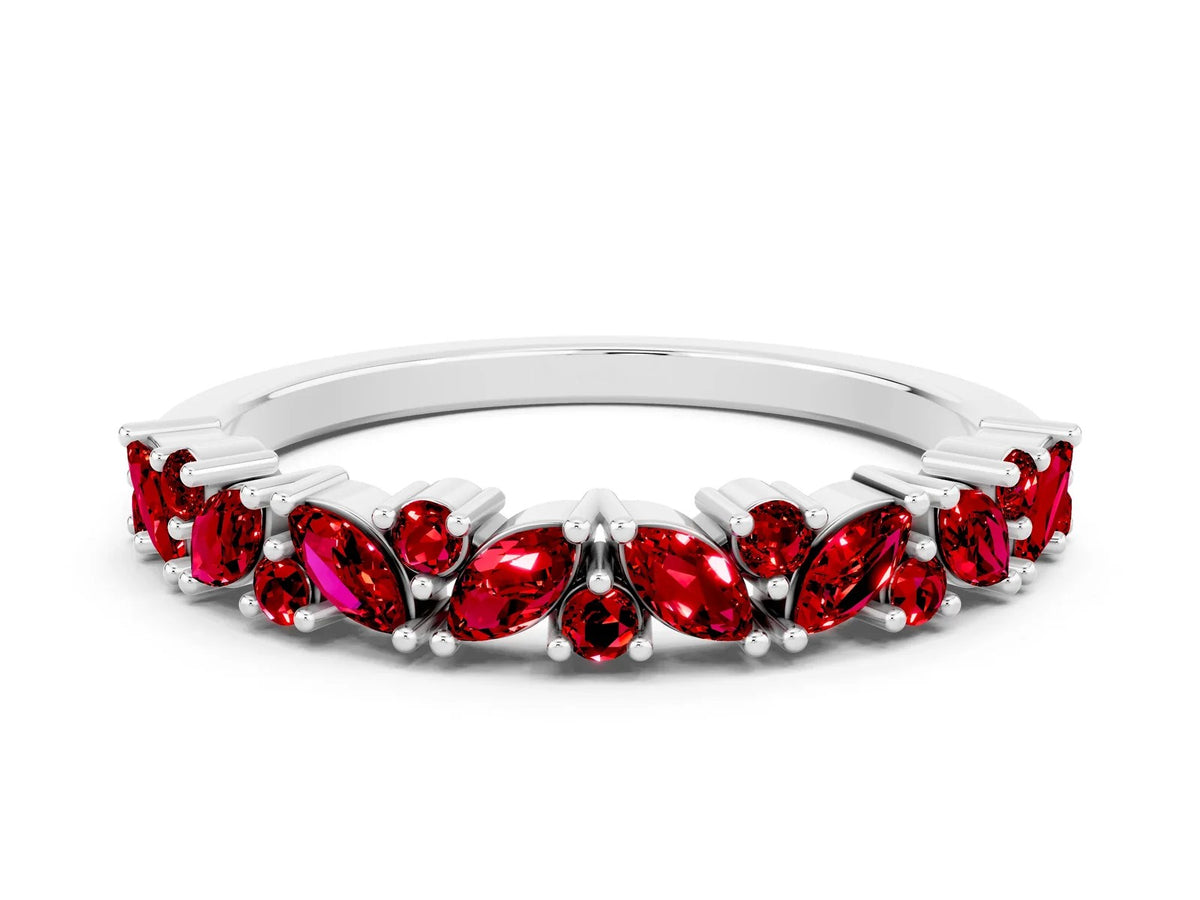 Marquise and Round Ruby Vine Eternity Band in White gold with Prong Setting 