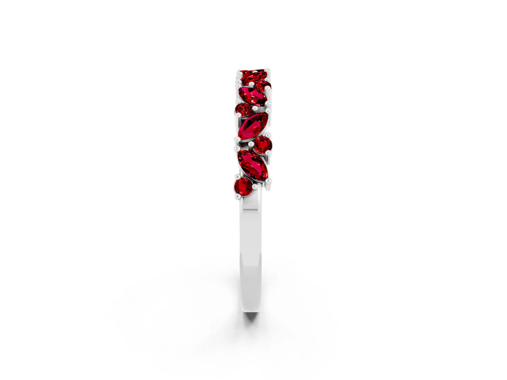 Marquise and Round Ruby Vine Eternity Band in White gold with Prong Setting