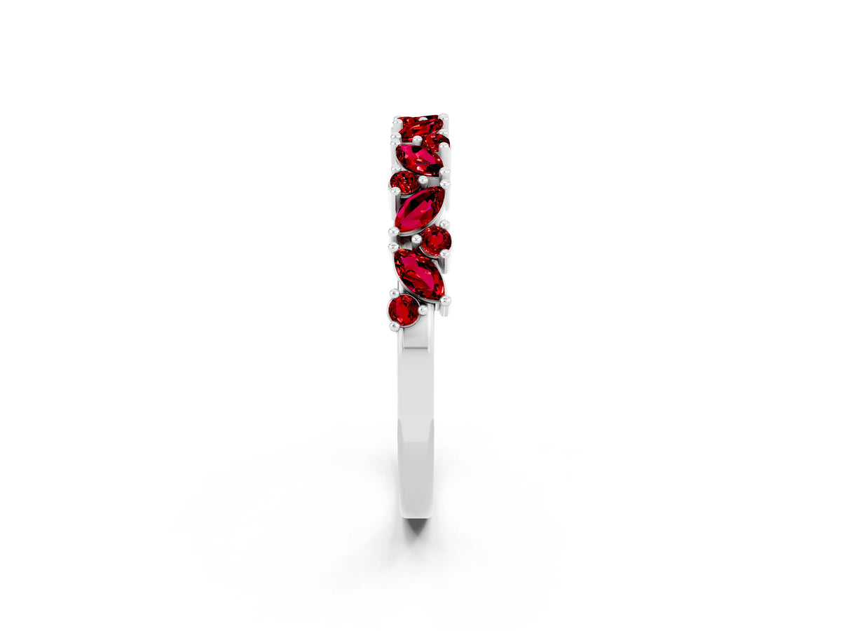 Marquise and Round Ruby Vine Eternity Band in White gold with Prong Setting