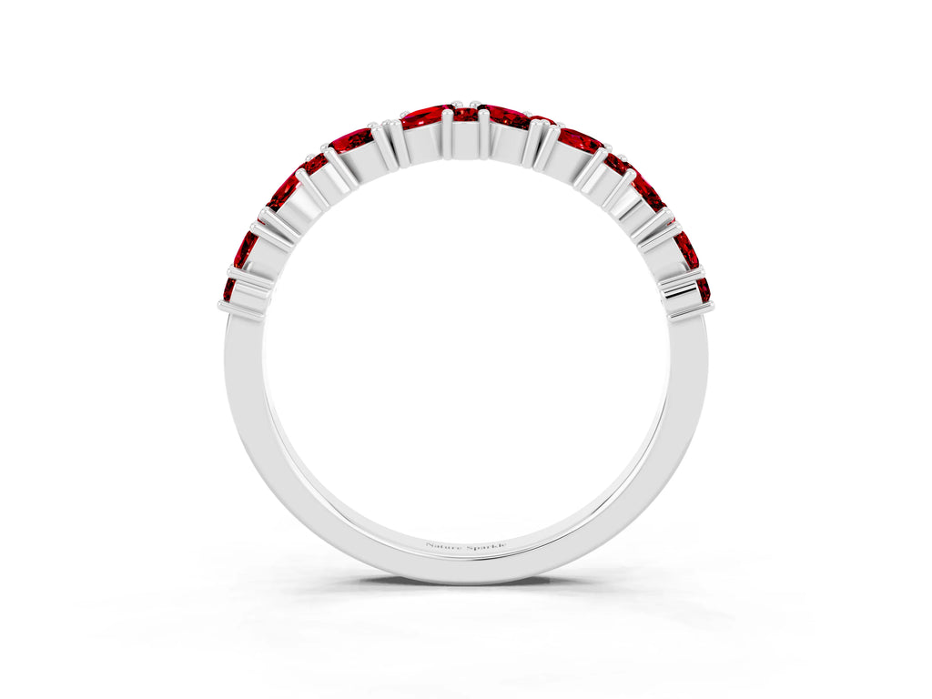 Marquise and Round Ruby Vine Eternity Band in White gold with Prong Setting