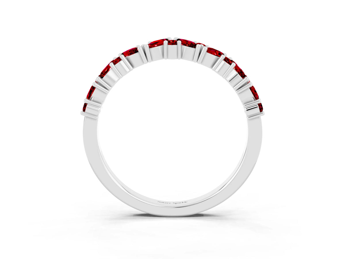 Marquise and Round Ruby Vine Eternity Band in White gold with Prong Setting