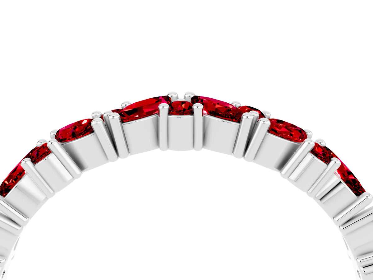 Marquise and Round Ruby Vine Eternity Band in White gold with Prong Setting