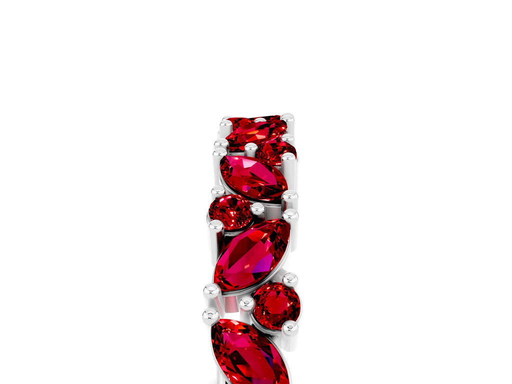 Marquise and Round Ruby Vine Eternity Band in White gold with Prong Setting