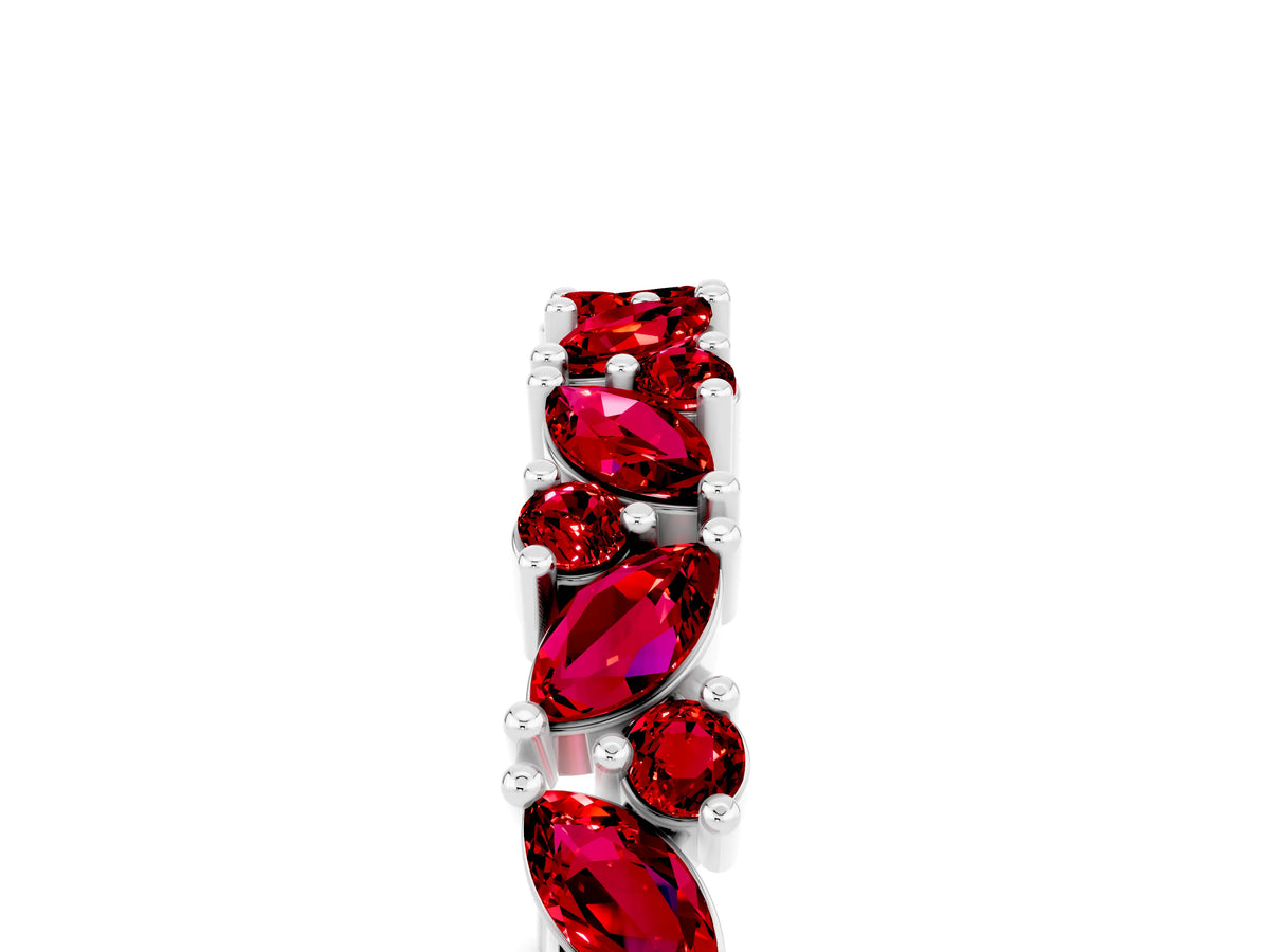 Marquise and Round Ruby Vine Eternity Band in White gold with Prong Setting
