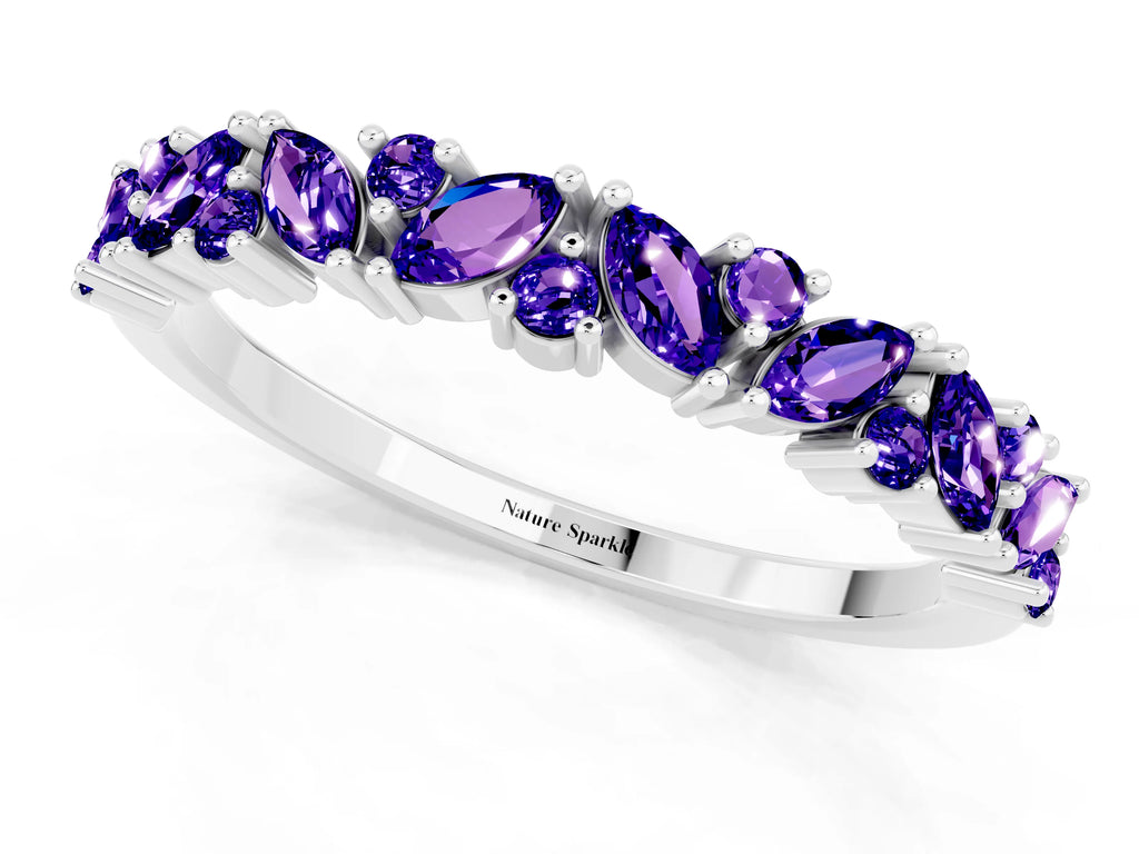 Marquise and Round Tanzanite Vine Eternity Band in Platinum with Prong Setting