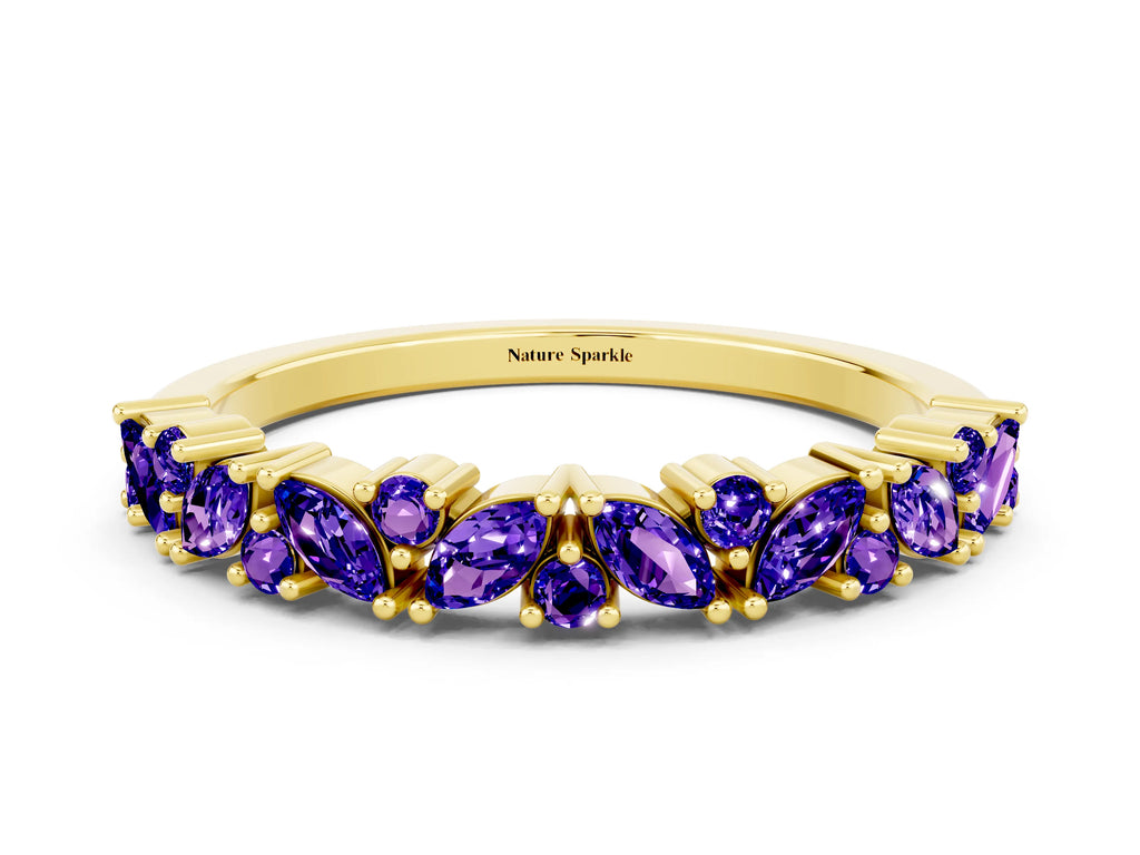 Marquise and Round Tanzanite Vine Eternity Band in Yellow gold with Prong Setting