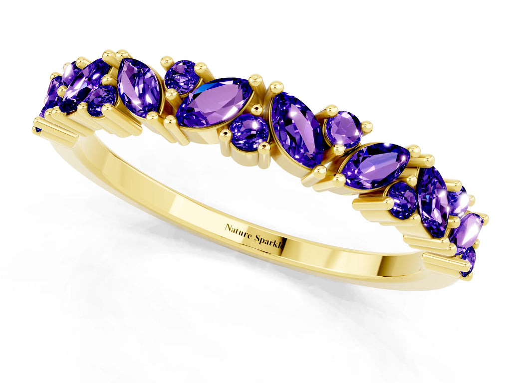 Marquise and Round Tanzanite Vine Eternity Band in Yellow gold with Prong Setting