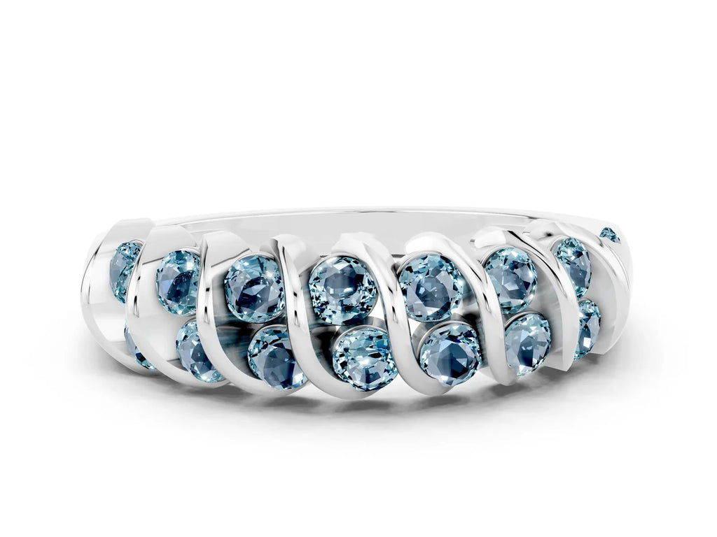 Multi-Row Round Aquamarine Band in Platinum with Channel Setting 